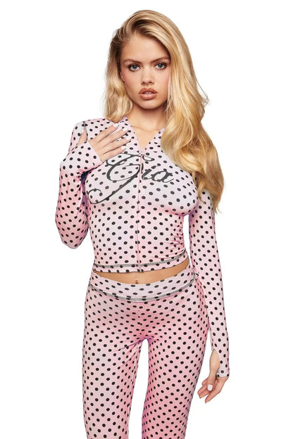 slim fit shoulder floral print bright line design slim fit hooded zipper short jacket pants for women