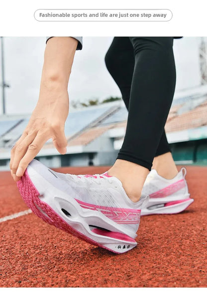 Couple Carbon Plate Running Shoes Ultra-Light Breathable Anti-Slip Sport Shoes Shock Absorption Wear Resistant Casual Sneakers