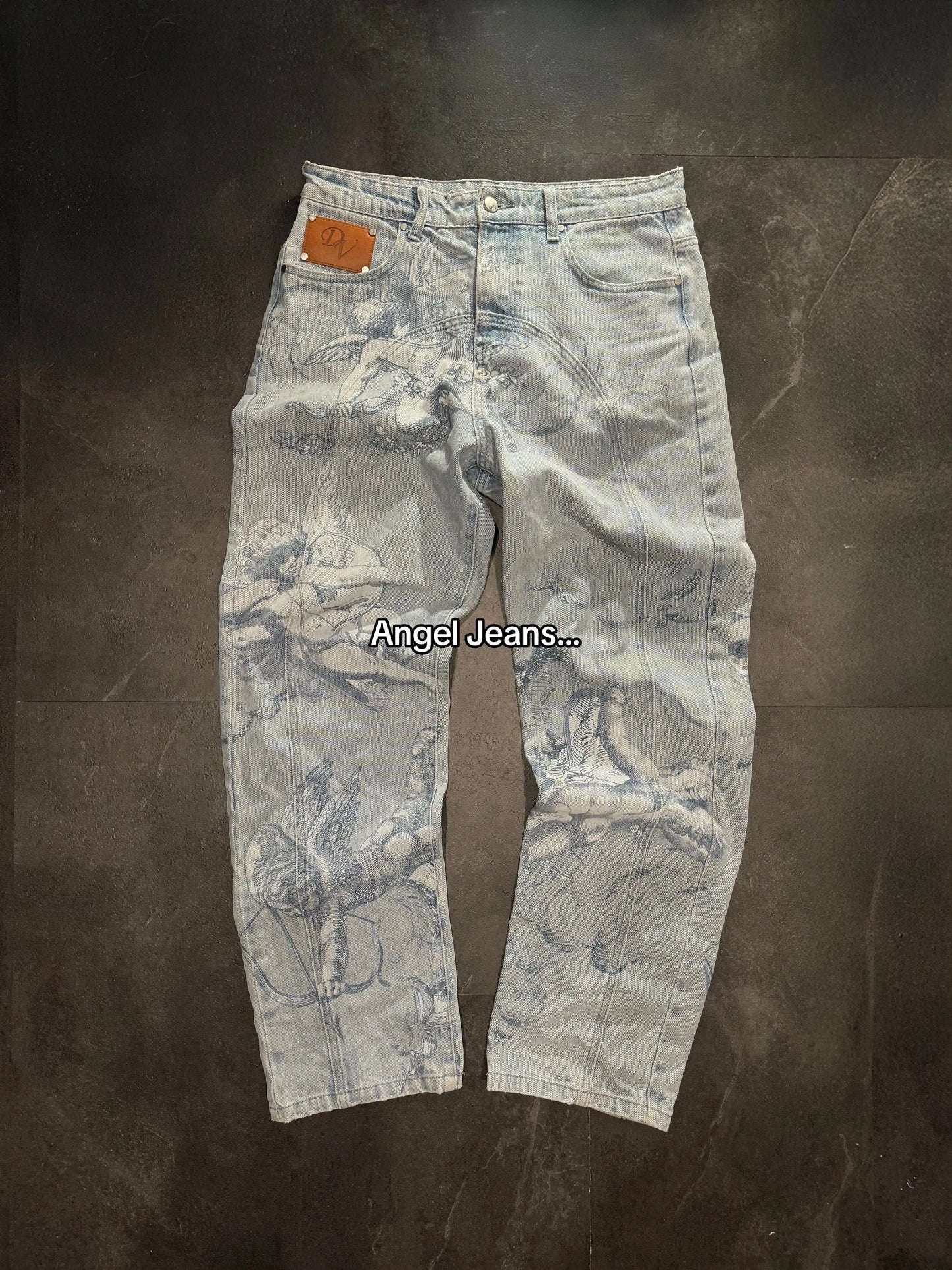 Jean Baggy Y2K "Angel Cupids Arrow" – Style Rétro Américain, Coupe Droite &amp; Denim Stonewashed