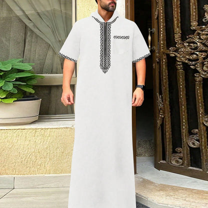 Muslim men's thobe long sleeves embroidered stand-up loose casual Saudi Arabia Islamic men's Abaya parties traditional clothing