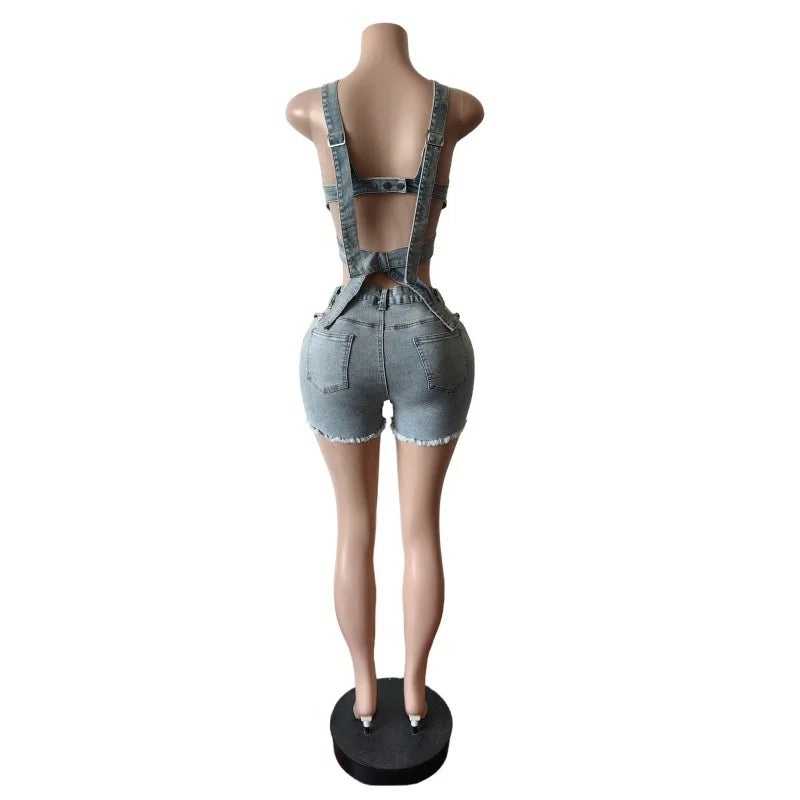 Ensemble 2 pièces Denim – Top Halter & Short Mini – Style Sexy & Club