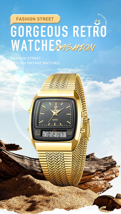 LIEBIG Luxury Dual Display Time Quartz Watches For Men Women Fashion Outdoor Sports Week Waterproof Digital Wristwatches Relojes