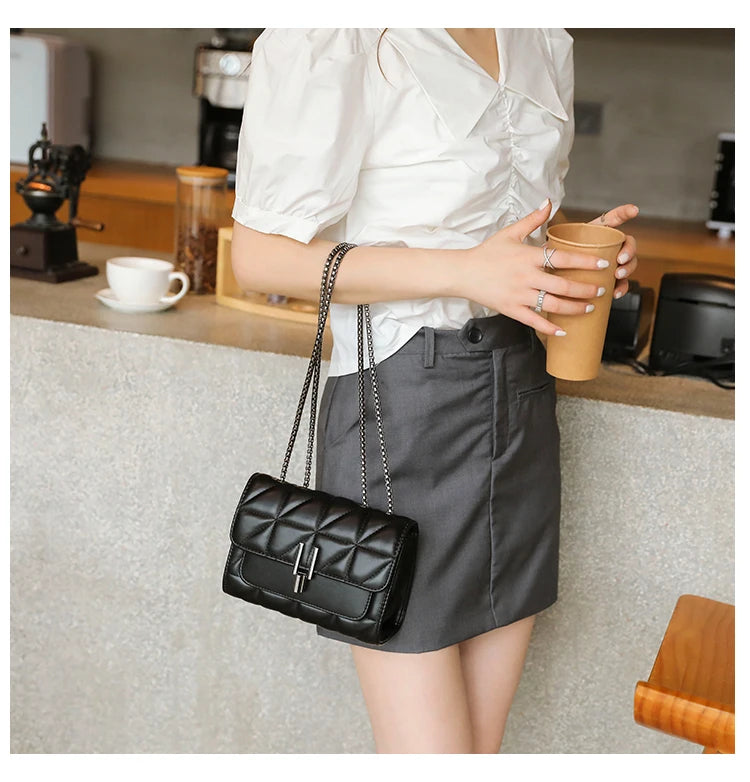 Black Luxury Handbags And Purse Women PU Leather Messenger Shoulder Bag Plaid Female Crossbody Bag Tassel Quilted Brand
