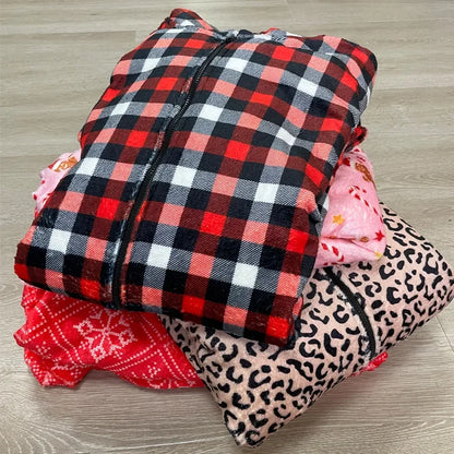 One-Piece Pajamas Jumpsuits Leopard Winter Trend Christmas Pajamas Flannel Thickened Christmas Hooded Ladies' Homewear Jumpsuits