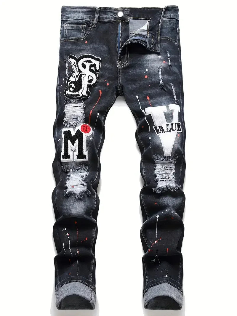 Jean Harem Brodé à Pois LVCCCI'S – Style Casual, Haute Élasticité &amp; Denim Épais