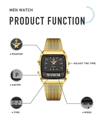 LIEBIG Luxury Dual Display Time Quartz Watches For Men Women Fashion Outdoor Sports Week Waterproof Digital Wristwatches Relojes
