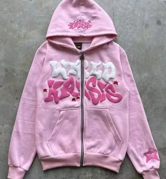 Men's Retro American Letter Zipper Printed Hooded Sweatshirt, Unisex Autumn and Winter Open Cardigan