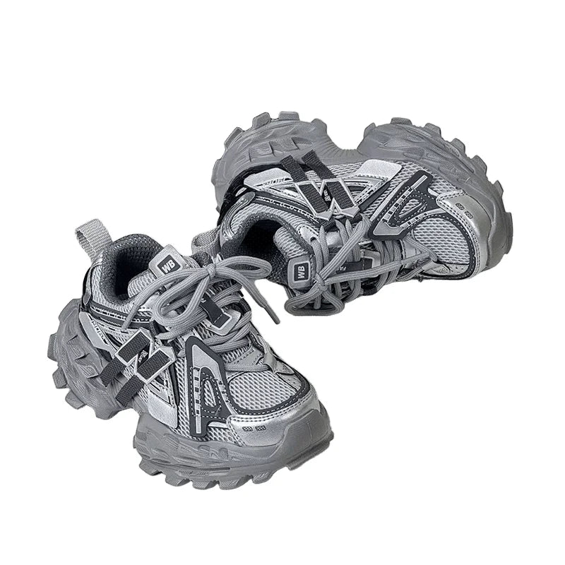 Thick-soled Children's Sports Shoes Autumn Leather Fashion Girl's Running Shoes Boys' Casual Shoes Lace-up Soft Sole Kids Shoes