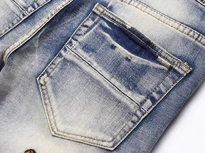 Jean Slim Taper HANGJIA "LLF" – Style Chic, Plis Biker &amp; Motif Animalier