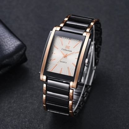 Fashion Rectangle Men Business Watches Luxury Stainless Steel Strap Quartz Wristwatch For Mens Clock Reloj Hombre（Without Box）