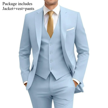 Men's 3 Piece Suit Set Wedding Solid Color Blazer Vest Pants Formal Business Dress Classic Tuxedo for Party Groomsmen