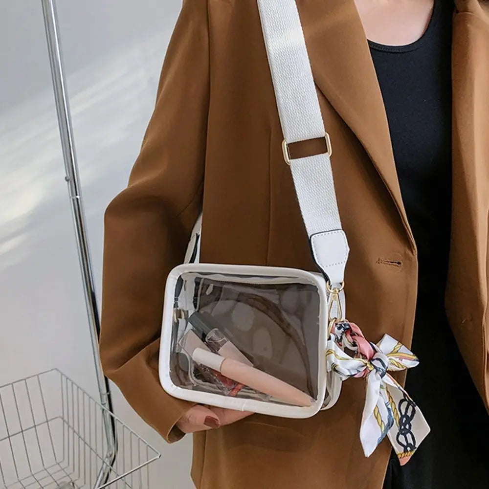 Fashion Shoulder Messenger Bag Transparent Crossbody Bag for Women Girls PVC Jelly Handbag (Excluding Ribbons)
