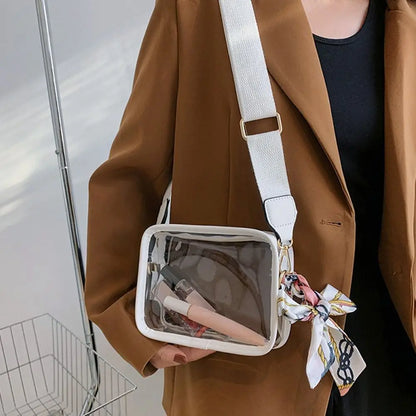 Fashion Shoulder Messenger Bag Transparent Crossbody Bag for Women Girls PVC Jelly Handbag (Excluding Ribbons)