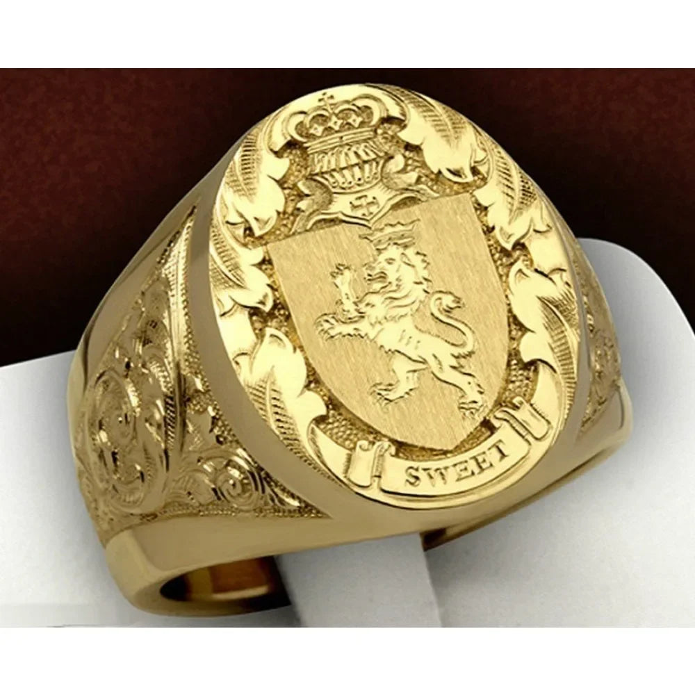 Simple Fashion Niche Domineering Crown Lion Ring Royal Seal Personalized Domineering Street Fashion Party Men's Ring Accessories