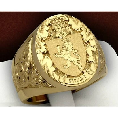 Simple Fashion Niche Domineering Crown Lion Ring Royal Seal Personalized Domineering Street Fashion Party Men's Ring Accessories