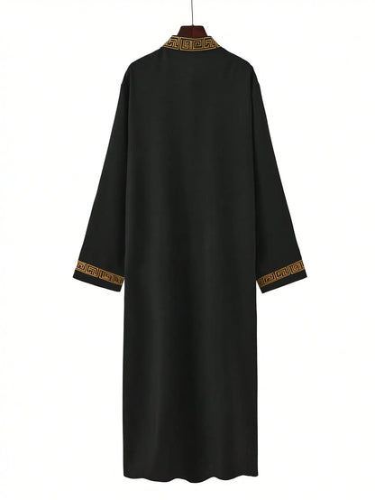 Muslim men's thobe long sleeves embroidered stand-up loose casual Saudi Arabia Islamic men's Abaya parties traditional clothing