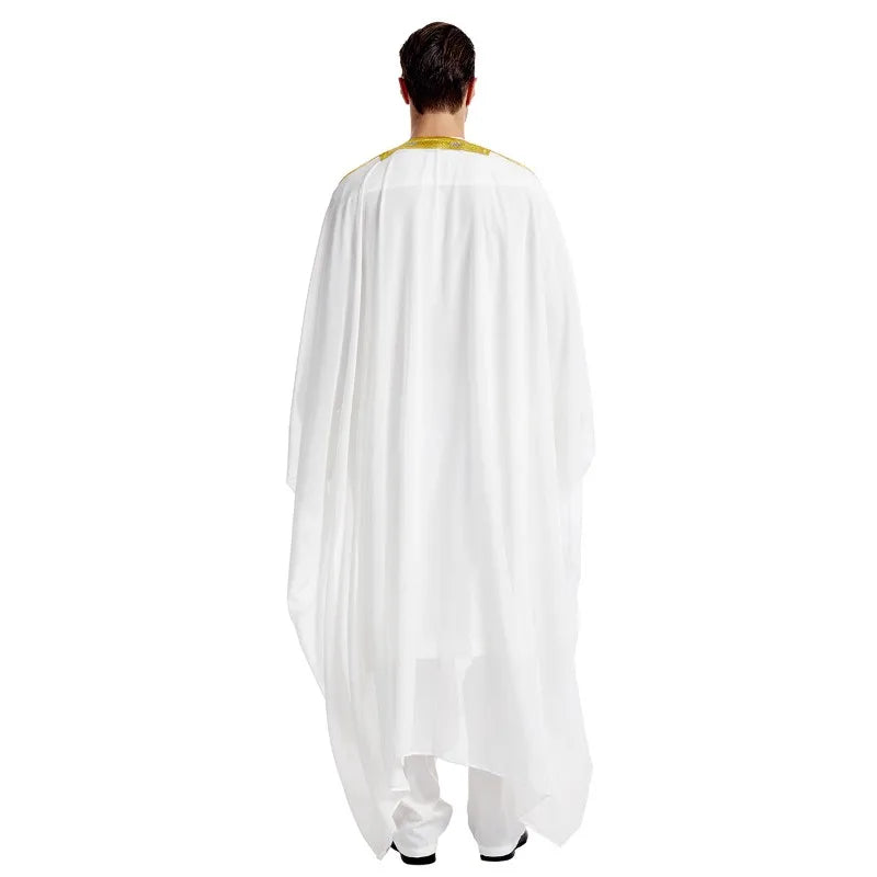 Islamic Men's Embroidered Prayer Robe Moroccan Open Abaya Kimono Eid Al Fitr Traditional Muslim Costume