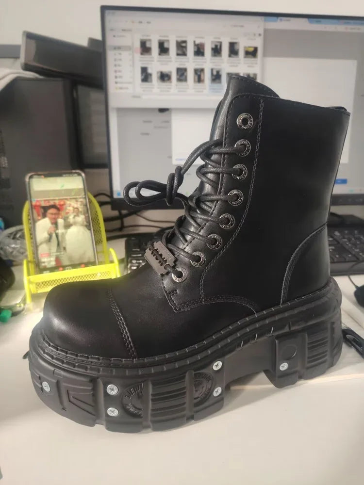 Leather Heightened 10cm Thick-soled Men's High-top British Style 2025 New Trendy Men's Boots