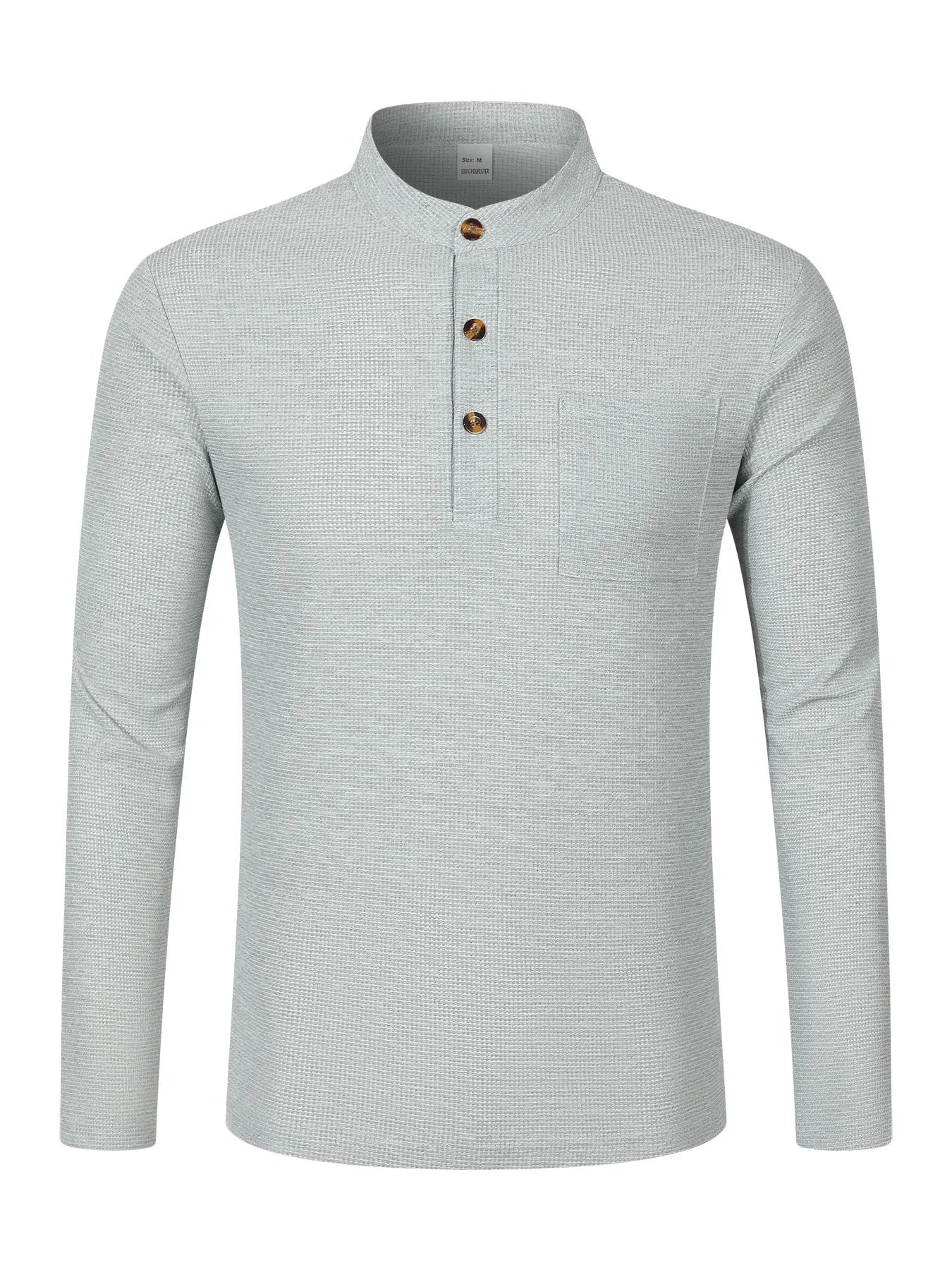 Men's Waffle Check Stand-Up Collar Semi-Casual Business Suit Button-Down Top with Comfortable Trousers have 1/2pieces