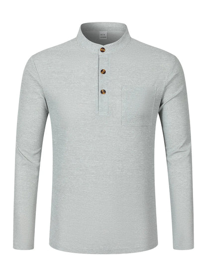 Men's Waffle Check Stand-Up Collar Semi-Casual Business Suit Button-Down Top with Comfortable Trousers have 1/2pieces