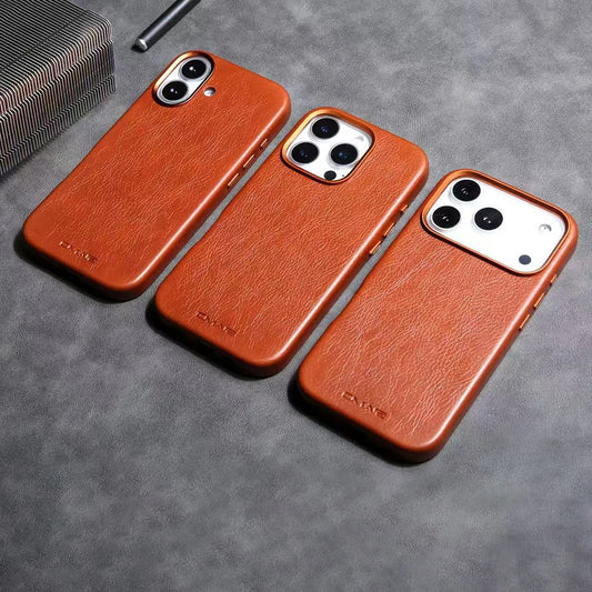 Magnetic Leather Texture for MagSafe Phone Case for IPhone 17 16pro Max 15 14 Pro 13 Wireless Charging Alloy Lens Bumper Cover