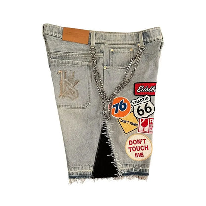 Short Denim Patchwork Cartoon BiggOrange – Style Hip-Hop Y2K, Coupe Loose &amp; Camo Rétro