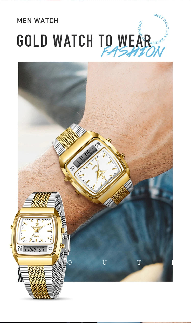 LIEBIG Luxury Dual Display Time Quartz Watches For Men Women Fashion Outdoor Sports Week Waterproof Digital Wristwatches Relojes