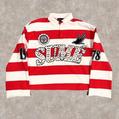 Polo Rugby Rétro Y2K BiggOrange – Style Hip-Hop, Broderies &amp; Coupe Boxy