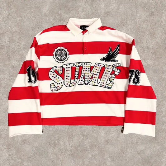 BiggOrange Y2K Retro Rugby Polo – Hip-Hop Style, Embroidery & Boxy Fit