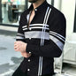 Men's shirt with contrasting stripes, long sleeved shirt, simple geometric lines, slim fit shirt, high-quality business top