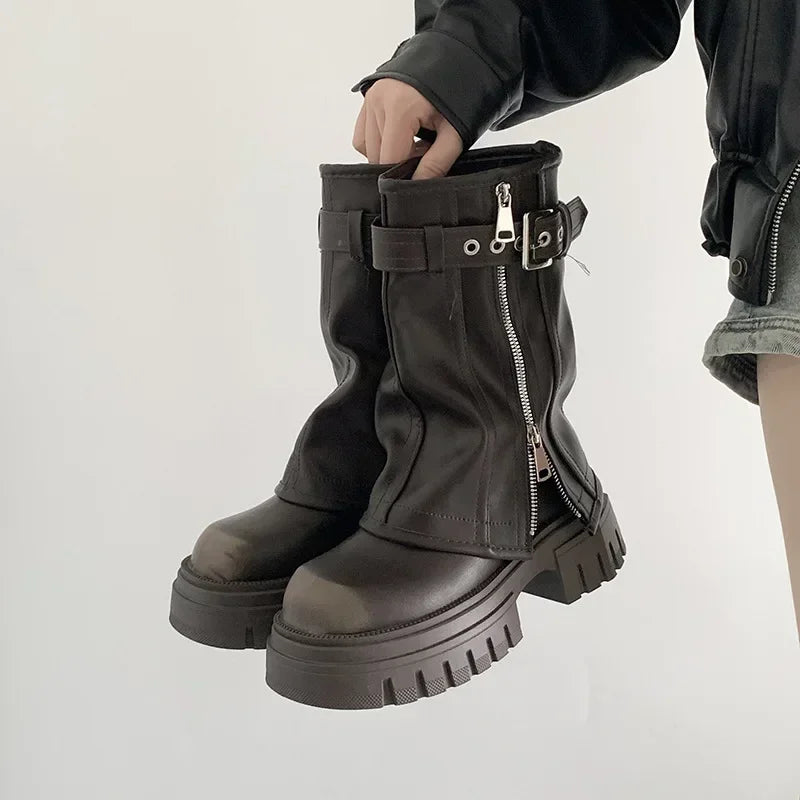 Bottes d'Hiver Mi-Mollet "Sexy Chain" LEDP – Chaleur, Hauteur &amp; Style Gothique Chic