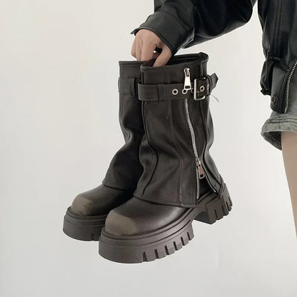 Bottes d'Hiver Mi-Mollet "Sexy Chain" LEDP – Chaleur, Hauteur &amp; Style Gothique Chic