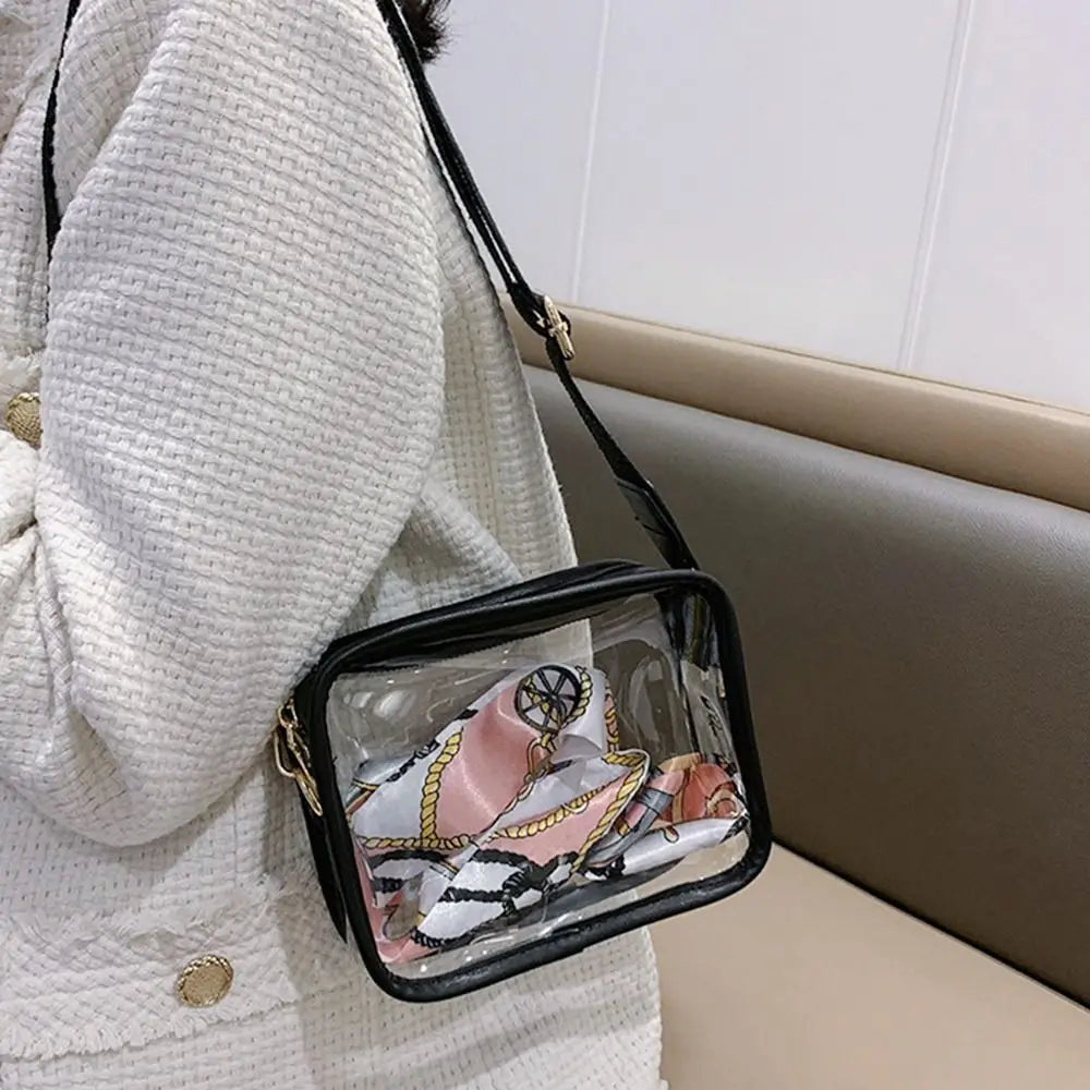 Fashion Shoulder Messenger Bag Transparent Crossbody Bag for Women Girls PVC Jelly Handbag (Excluding Ribbons)