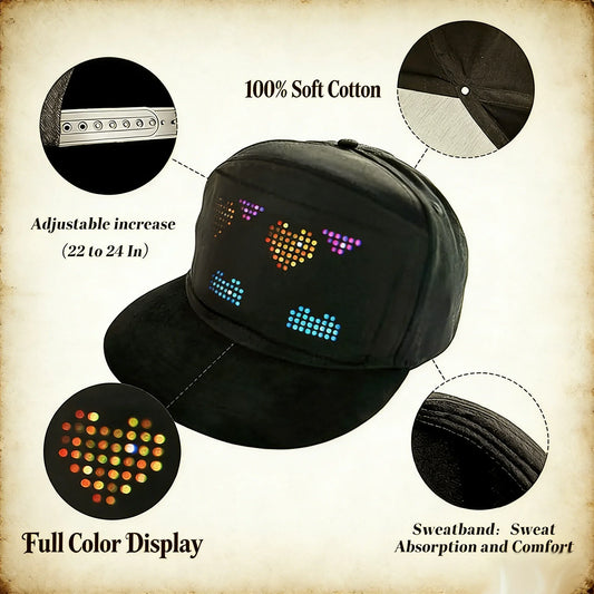 App Control LED Display Up Baseball Caps Hats Bluetooth Personalized Customized New Messages Era for Parties, Birthdays, Gifts