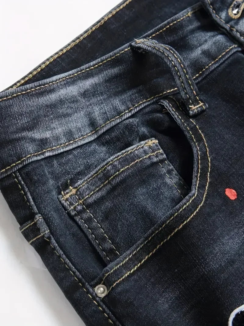 Jean Harem Brodé à Pois LVCCCI'S – Style Casual, Haute Élasticité &amp; Denim Épais