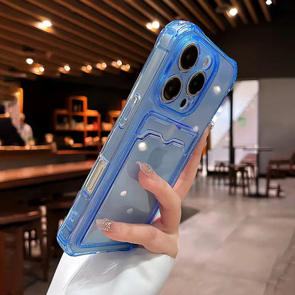 Wallet Card Holder Clear Soft Case For iPhone 16 11 13 12 14 15 17 Pro Max Plus Transparent Card Slots Shockproof Bumper Cover