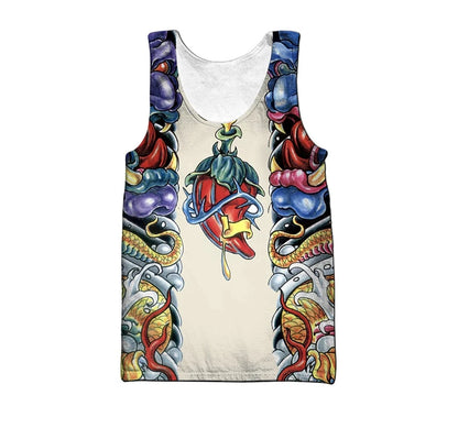 Samurai Oni Mask Tattoo 3D All Over Printed Men vest Summer Harajuku Sleeveless T-shirt Unisex Casual Polyester Tank Tops