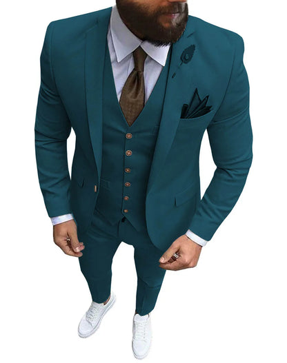 New Pink Men's 3 Pieces Suit Formal Business Notch Lapel Slim Fit Tuxedos Best Man Blazer For Wedding(Blazer+Vest+Pants)