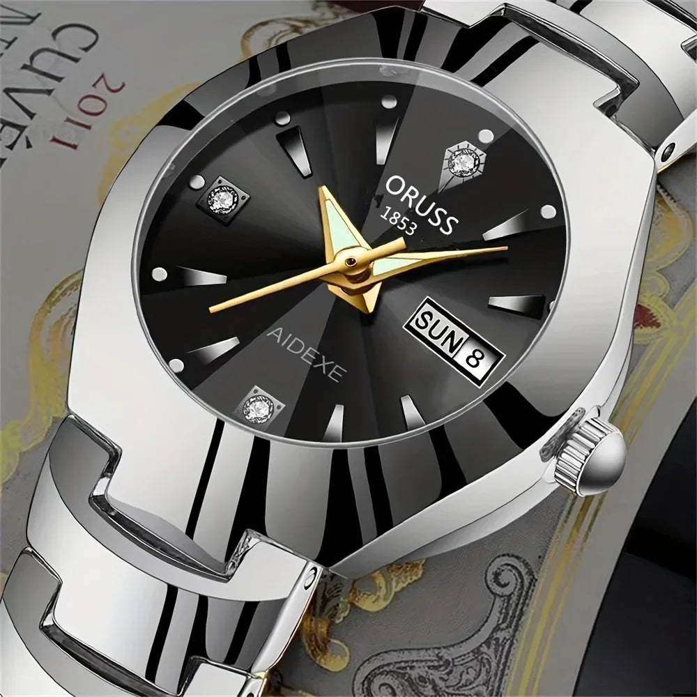 2pcs Couples Dial Cutting Quartz Watch Business Fashion Analog Calendar Wrist Watch Valentines Gift For Men Women Date Watch