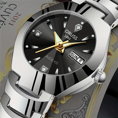 2pcs Couples Dial Cutting Quartz Watch Business Fashion Analog Calendar Wrist Watch Valentines Gift For Men Women Date Watch