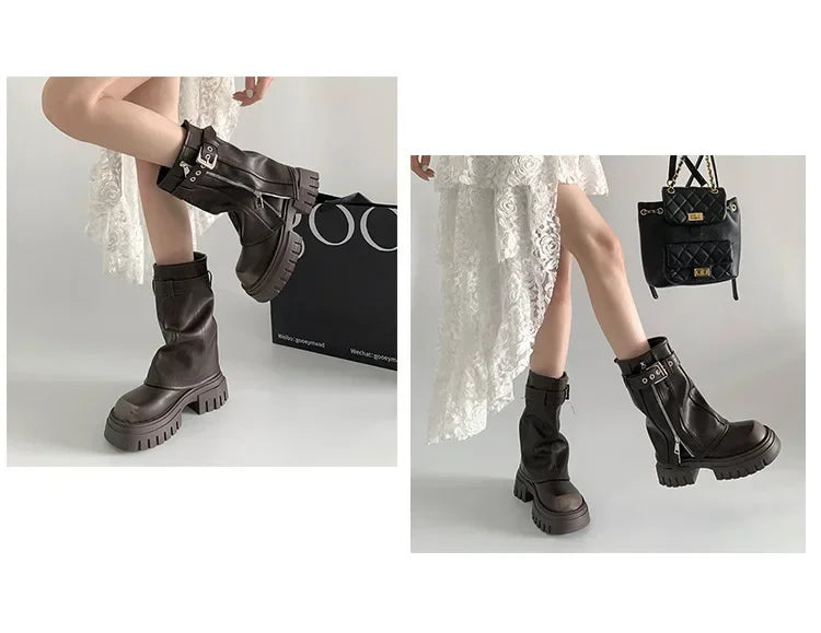 Bottes d'Hiver Mi-Mollet "Sexy Chain" LEDP – Chaleur, Hauteur &amp; Style Gothique Chic