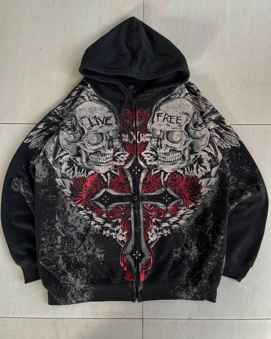 Explosions Y2K Hooded sweater Men American Retro Hip-Hop Street Graffiti Unisex Zipper Hoodie Fashion Printed Pattern Sweatshirt