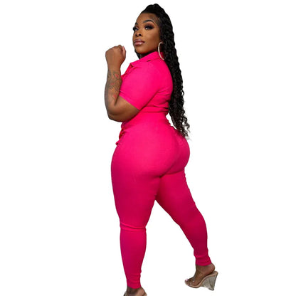 Wmstar Jumpsuit Women Summer Romper V Neck Zipper Short Sleeves Solid Pockets One Piece Outfits Bodysuit Wholesale Dropshipping
