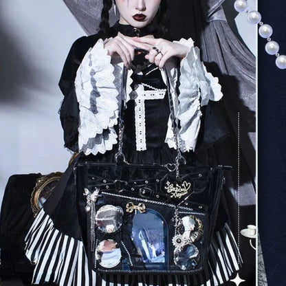 Y2k Aesthetic Underarm Ita Bag Streetwear Girl Transparent Shoulder Bag Heart Shape Chic Chain Handbag DIY Display Crossbody Bag