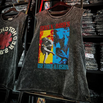 American Rock Band Printed Vintage Washed Sports Vest Cotton Sleeveless Men's T-shirt Hip-hop Gym Clothing Tank Top Summer 2025