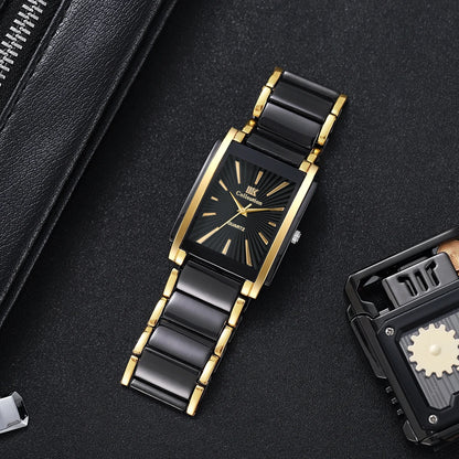 4PCS Luxury Men Business Watches Jewelry Set Fashion Rectangle Dial Male Quartz Watch Reloj Hombre(Without Box)