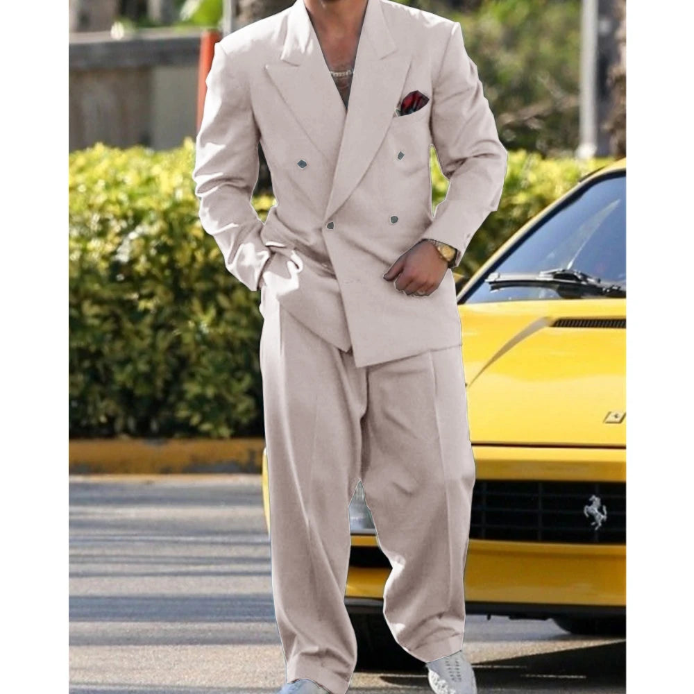 Costume de Mariage Décontracté – Double Boutonnage, Coupe Ample &amp; Confort Toutes Saisons