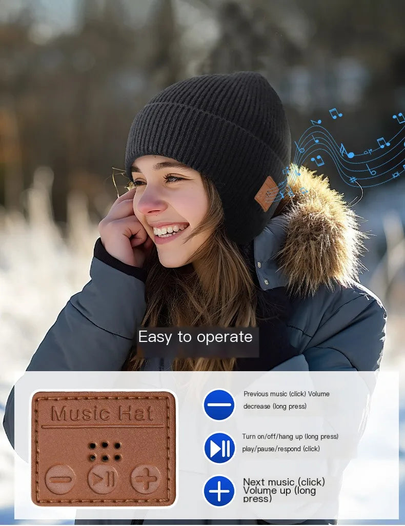 Wireless Bluetooth Earphone Hat Headset Rechargeable With Microphone Light  Weight Removable Keep Warm Listen Music Headphone