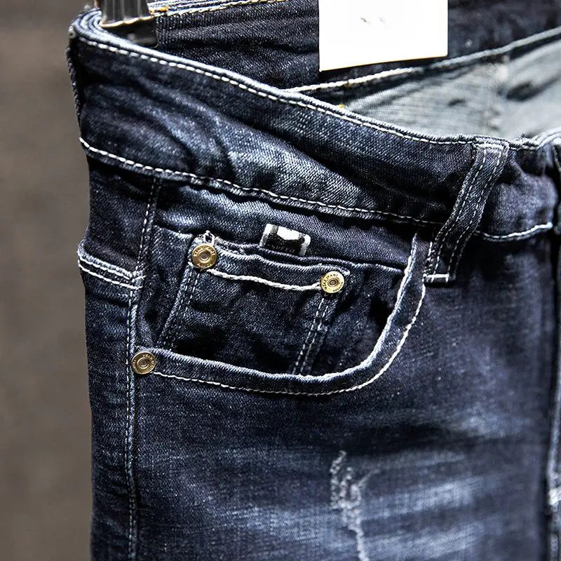 Jean Slim Déchiré Usé Tsingyi – Style Casual, Effet Moustache &amp; Confort Stretch