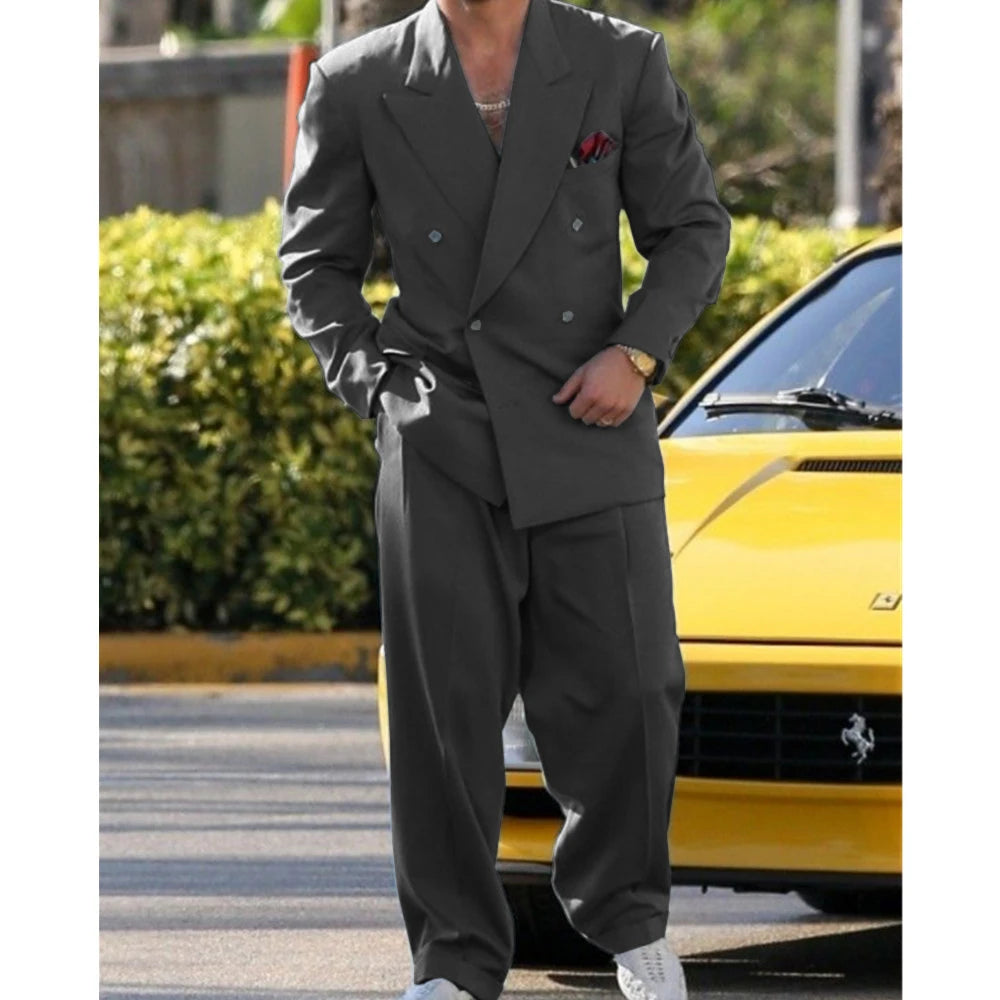 Costume de Mariage Décontracté – Double Boutonnage, Coupe Ample &amp; Confort Toutes Saisons